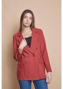 Resim Kadın Düğme Detaylı Uzun Kol Şık Ofis Süs Cep Kapaklı Kumaş Blazer Ceket -bordo Bordo 