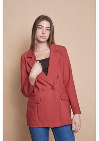 Resim Kadın Düğme Detaylı Uzun Kol Şık Ofis Süs Cep Kapaklı Kumaş Blazer Ceket -bordo Bordo 