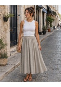 Resim Eren Style İtalyan Beli Lastikli Kloş Etek Bej 
