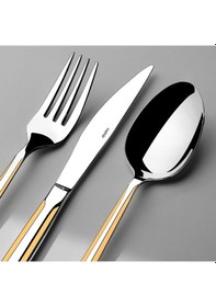 Resim Nehir Milano Altın Sade 12 Kişilik 89 Parça Kutulu Çatal Kaşık Bıçak Takımı Altın 