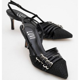 Resim Luvi Shoes Zenith Siyah Hasır Bantlı Tokalı Kadın Topuklu Ayakkabı Siyah 