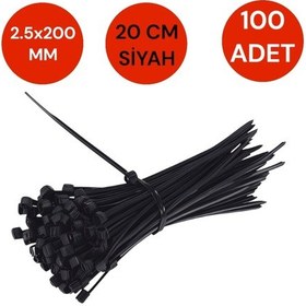 Resim 100 Adet Tork 2.5x200 Kablo Bağı Plastik Cırt Kelepçe 20 Cm Siyah 