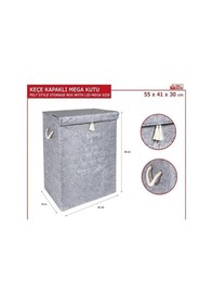 Resim Keçe Kapaklı Çamaşır Sepeti, Çok Amaçlı Mega Saklama Kutusu Gri 55x41x30 Cm Gri 