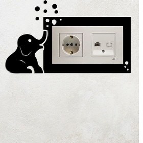 Resim Sevimli Fil Tasarım 2li Priz Çerçevesi İç Ölçü 15,5x8,4 Cm Ev Süsü - 2li Dekoratif Piriz Süsü Siyah 