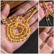 Resim 7x11 mm Altın Rengi Ateşi Kehribar İsme Özel Tesbih 