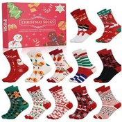 Resim 12 Günlük Geri Sayım Noel Çorapları Erkek 12 Günlük Noel Çorapları Advent Takvimi Sıcak Kırmızı 