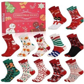 Resim 12 Günlük Geri Sayım Noel Çorapları Erkek 12 Günlük Noel Çorapları Advent Takvimi Sıcak Kırmızı 