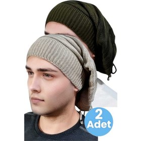 Resim Uniquetrenders 2'li Erkek Kışlık Triko Örgü Bere Ve Boyunluk Haki-camel Camel - Haki 