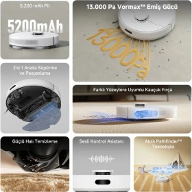 Resim Dreame F10 Premium 13.000 Pa Emiş Gücü Lidar Navigasyon Islak ve Kuru Temizlik Robot Süpürge 
