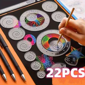 Resim 22 Adet Profesyonel Çok Yönlü Cetvel Seti: Şeffaf Sihirli Şablonlar Kullanarak Şaşırtıcı Spiral Diyagramlar Oluşturma 