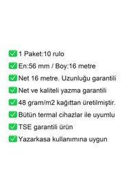 Resim 56x16 Metre Termal Kredi Kartı Ve Yazarkasa Pos Rulosu 1 Paket:10 Adet Rulo 