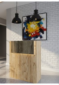 Resim Resital Ledli Karşılama Bankosu G-90 Cm Ofis Kasa Resepsiyon Masası Banko-003-6-2 