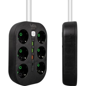 Resim Anahtarlı Siyah Priz, 1.5 Metre Kablo, 3 x Usb, 1 x Type-C Pd Girişli, Priz, 10AH Anahtarlı Priz, 2500W Güç, Usbli,telefon Sarjlı, Anahtarlı, Topraklı, 