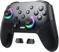 Resim VOYEE Anahtar Denetleyicileri Kablosuz, Anahtar/Anahtar Lite/OLED/PC için Switch Pro Kontrolörleri ile Uyumlu, 9 Renkli RGB LED'li Tek Tuşla Eşleştirme Gamepad 1000mAh Pil 6 Eksenli Hareket Uyandırma 