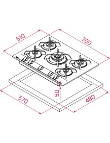 Resim Teka Hf Lux 70 Bk Siyah Özel Düğmeli 70 Cm. 5 Gözlü Gazlı Ankastre Cam Ocak 