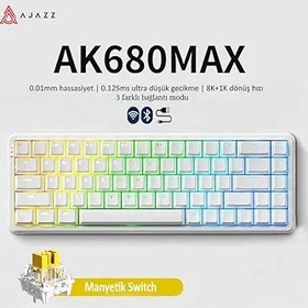 Resim Coverzone Ajazz AK680 Max%68 Manyetik Switch, 3000mAh Batarya 8000 Hz Kablolu-1000 Hz Polling Rate Kablosuz Manyetik Klavye RGB Arkadan Aydınlatmalı Özelleştirilebilir Tuşlar (AK680 Max - Beyaz) 