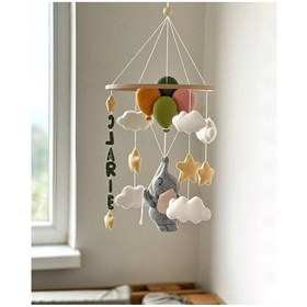 Resim Isme Özel Tasarım Filli Balonlu Bebek Beşik Süsü Dönence 