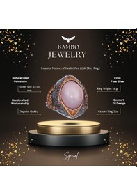 Resim 925 Ayar Gümüş Yüzük - Gerçek Oval Opal Taşı İle Tasarlanmış Şık Takı Parçası Gümüş 