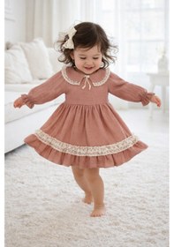 Resim Babyhola Bayramlık Kız Bebek Elbise Dantel İşlemeli Bebe Yaka Vintage Müslin 2017 Gülkurusu 