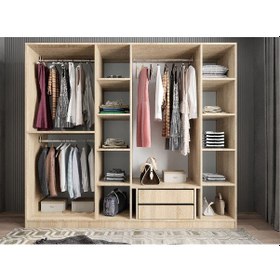 Resim Cartel 6 Kapaklı Gizli Çekmeceli Gardırop Dolap Meşe 