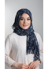 Resim Hürrem Bone Lacivert-vizon Pratik Hazır Geçmeli Tesettür Eşarp Kesik Elyaf Piliseli Çiçek Desenli 1818d6 210 