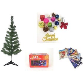 Resim Yılbaşı Çam Ağacı 90 Cm + 15 Li Süs +led Işık 7 Adet Kartpostal 