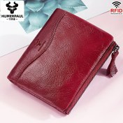 Resim RFID Engelleme Gerçek Deri Kadın Cüzdanı - Vintage Tarzı, İnce Fermuarlı Kapatma, Kabartmalı Logo ile Kırmızı Dokulu Gerçek Deri, Günlük Kullanım için Kompakt Tasarım, Gerçek Deri Çanta 