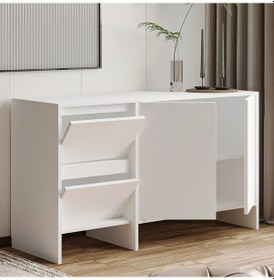 Resim Laris 130 Cm Modern Konsol 4 Kapaklı, Yüksek Ayaklı, Minimalist Tasarım Beyaz 