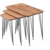 Resim Ahşap Mdf 3 Lü Zigon Sehpa Metal Ayaklı Dikdörtgen Diş Budak 