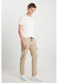 Resim AC&Co / Altınyıldız Classics Erkek Bej Slim Fit Dar Kesim Beli Bağlamalı Kargo Cepli Jogger Pantolon Bej 