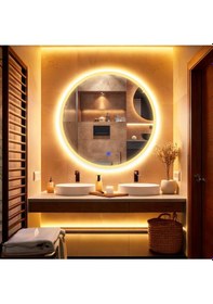 Resim Orbit Led'li Kumlamalı Lavabo & Banyo Aynası Dokunmatik Sensörlü 80 X 80 Turuncu 