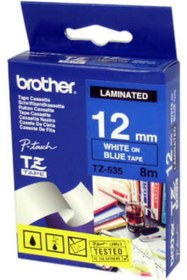 Resim Brother Tz-535 Mavi Üzerine Beyaz Lamine Etiket 12 Mm 