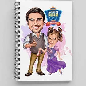 Resim Prenses Kız ve Babası Karikatürlü Defter 