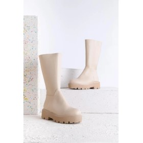 Resim Getcho Konfor Modeli Sıcak Tutan Kar Su Soğuk Geçirmez Dayanıklı Uzun Kışlık Şık Altivo Bej Kadın Çizme 