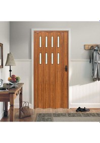 Resim Faran Dekorasyon 145 x 215 Ceviz Renk Camlı Pvc Akordiyon Katlanır Kapı - FRNAKMODEL-65 