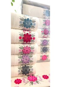 Resim 6.lı Set Annem 50x90 Cm. Özel Tafting Nakışlı Kadife Doku Çeyizlik Lüks Havlu Seti Beyaz Renkli 