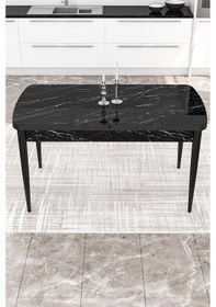 Resim Canisa Concept Kor Serisi, 70x114 Açılabilir Yemek Masası Takımı, Siyah Mermer Desen Masa Ve 4 Hardal Sandalye Masa Siyah Mermer Desenli Sandalyeler Hardal 