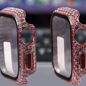 Resim Elfia Apple Watch 7 41mm ile Uyumlu Ekran Koruyucu Darbe Korumalı Taşlı Kasa Koruma, Gard24 Rose Gold 
