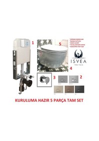 Resim İsvea Kanalsız Asma Klozet + Gömme Rez. + Buton + Stop Valf Set 