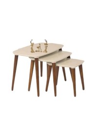 Resim Zigon Osm Oval Tabla Ayak Sehpa Parlak Ceviz Krem Ahşap Kayın Torna Ayak El Yapım Kutu Sevk 