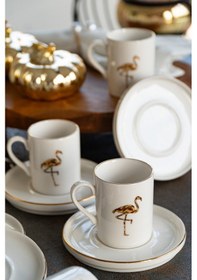 Resim Heda Porselen Flamingo 12 Parça 6 Kişilik Porselen Kahve Fincan Takımı Kırık Beyaz 