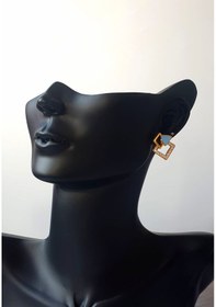 Resim Altın Kaplama Gold Neon Mineli Turkuaz Kare Zirkon Taşlı Minimali 