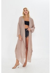 Resim Kutaf Vizon Uzun Soft Yumuşak Kimono Bej - Taba 