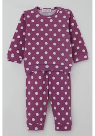 Resim Breeze Kız Bebek Pijama Takımı Omuzdan Patlı Beyaz Puantiye Desenli 4 Ay-1 Yaş, Eflatun Eflatun 