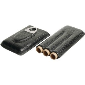 Resim Premiumquality Timsah Desenli Kesicili Siyah Üçlü Deri Puro Kılıfı 