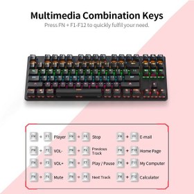 Resim Maiyame 87 Tuşlu Mekanik Klavye Kablolu Klavye Rgb Arkadan Aydınlatmalı Klavye Mavi Anahtar/ 26 Tu Klavye 