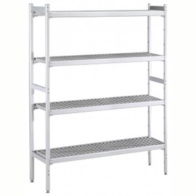 Resim Professional Düz Etejer Seti, Aluminyum Ayaklı, 4 Raflı, Her Raf Demonte Polietilen Tabletlerden Oluşur, Tabletler Bulaşık Makinesinde Yıkanabilir - 475x2224 Mm, H=1700 Mm BLS2224 