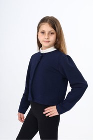 Resim Toontoy Lacivert Kız Çocuk Bisiklet Yaka A Form Çıtçıt Kapamalı Örme Hırka -Astarsız & 2 İplik 
