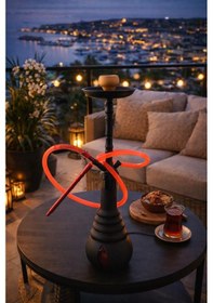 Resim Hdmarketim Cam Hazneli Uzun Nargile Takımı Modern Tasarım 78 Cm 