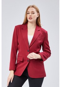Resim Bordo Kadın Düğmeli Oversize Blazer Ceket Bordo 